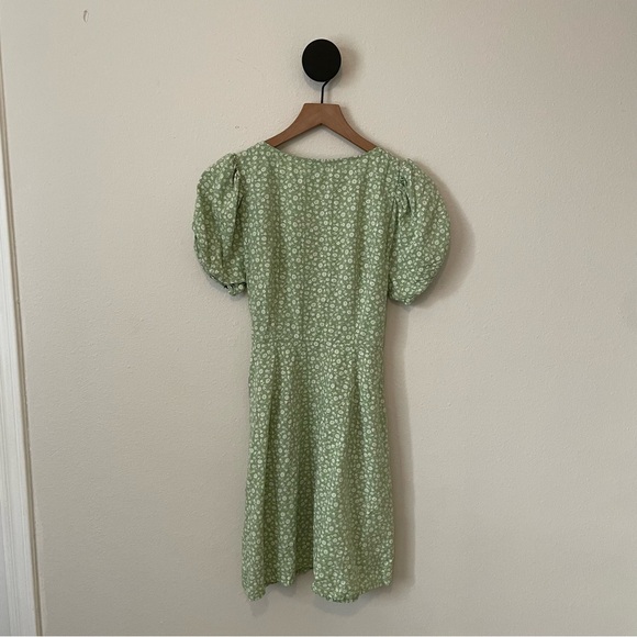 Madewell V-Neck Mini Dress 6 – Green Seedling Tie Back Button Front - Picture 9 of 12